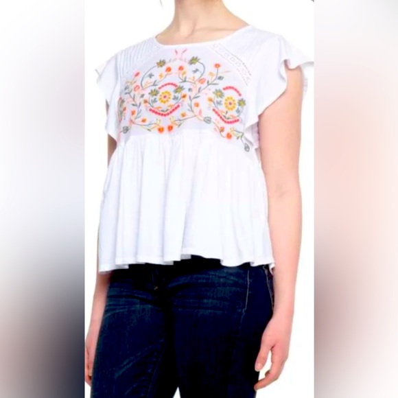 Lucky Brand White Embroidered Peplum Top – Size M - Picture 10 of 16